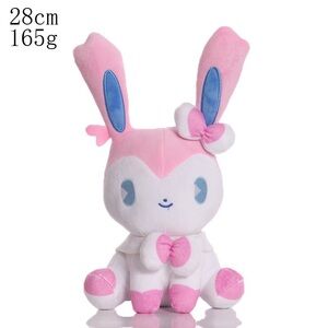 Charming Pink and White Bunny Plush with Blue Accents